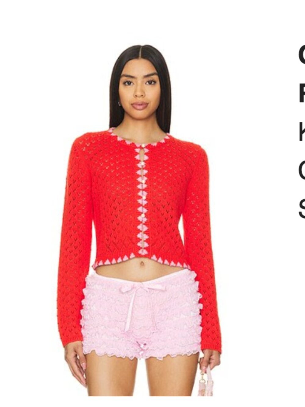 KITRI Carmel Pointelle Cardigan in Red